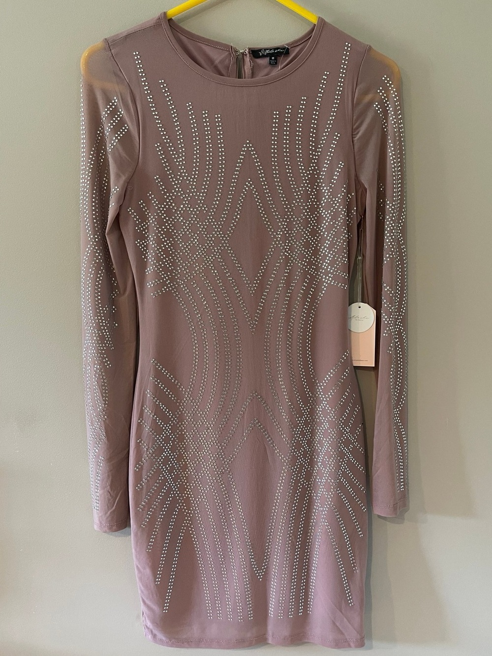 NWT Embellished Mauve Long-Sleeve Bodycon Dress